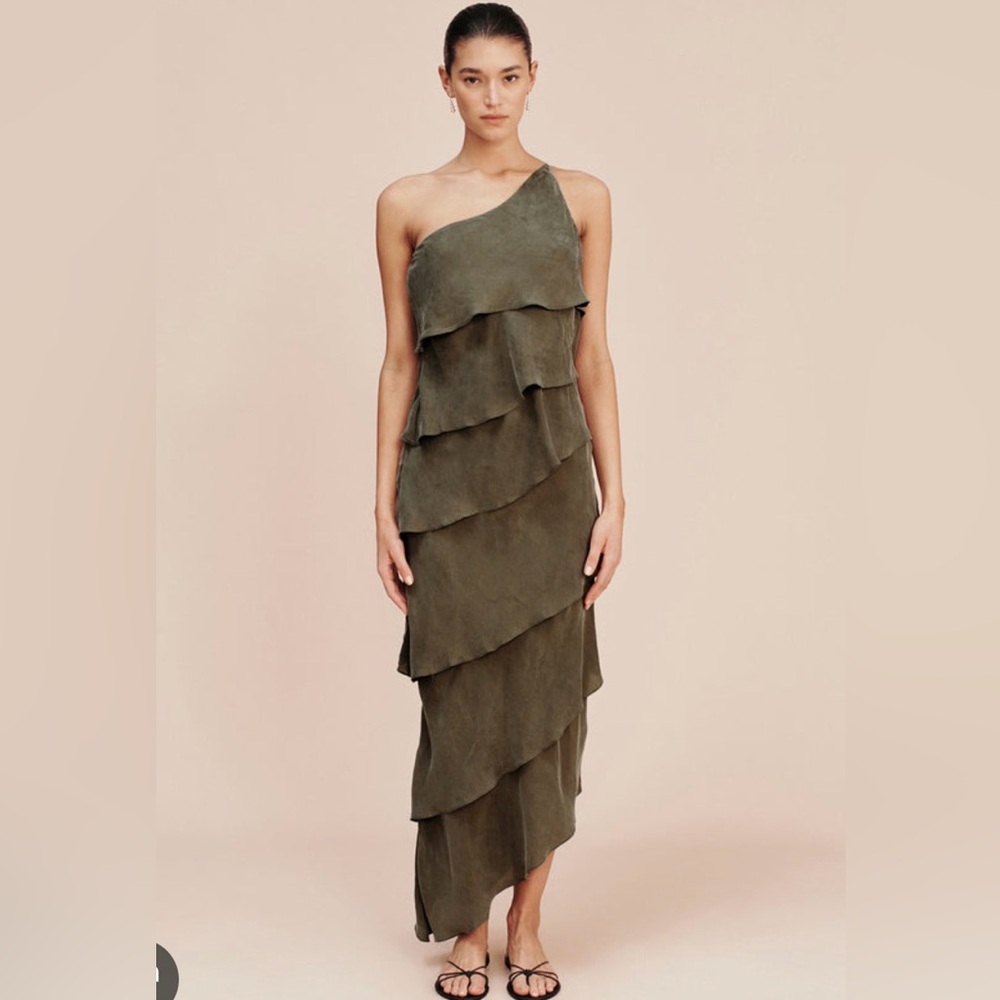 NWT POSSE Matilda One Shoulder Dress in Olive